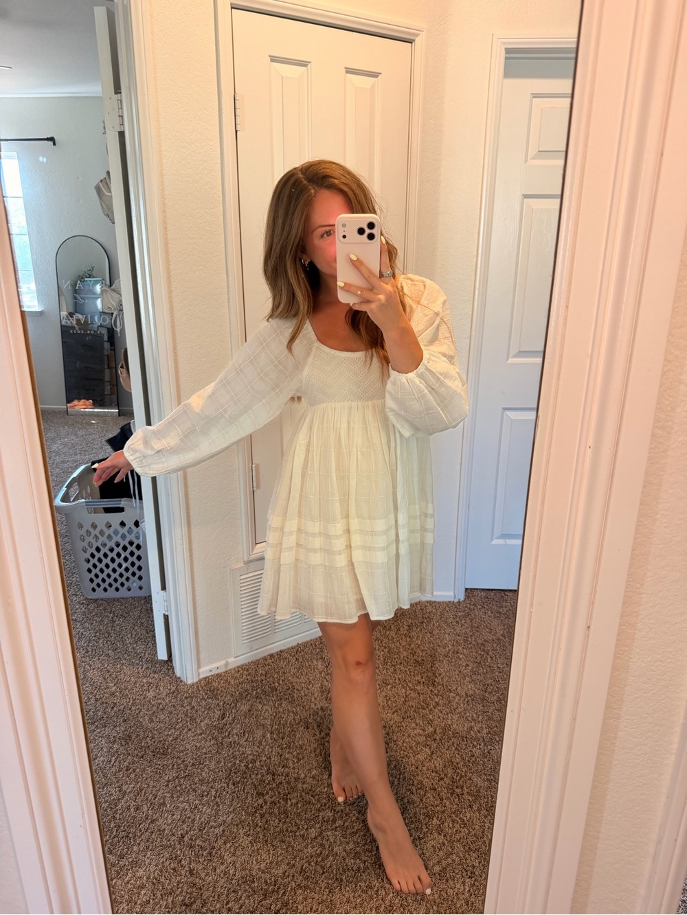 Carly Jean Los Angeles Cream Babydoll Long-Sleeve Mini Dress